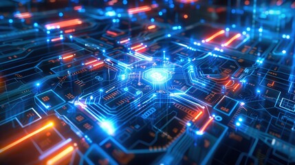 Machine chip with digital code in background, sci-fi, techno. Generative AI.