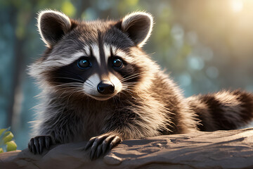 Adorable and precious happy raccoon baby. Raccoon (Procyon lotor), also known as the North American raccoon.