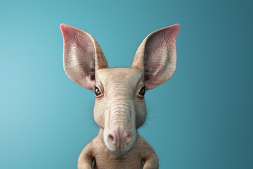 A Captivating Hyperrealistic 3D Aardvark Large Ears, Cute Expressions, and a Fascinating Blue Background