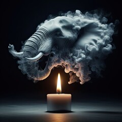 the elephant that comes out is formed from candle smoke - version 3 - obrazy, fototapety, plakaty