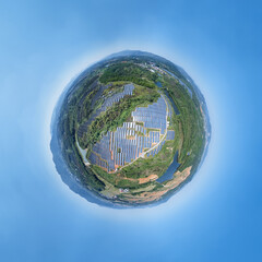 lspherical panorama of solar power station on the hillside - 757957387