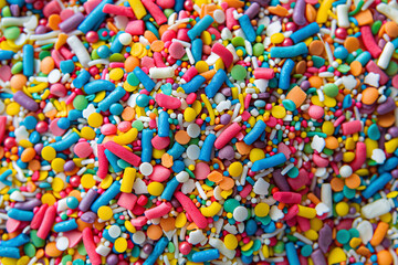 Fototapeta na wymiar colorful candy sprinkles texture background, top view