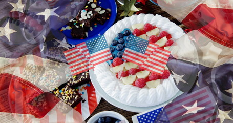 Image of usa flags over cakes and desserts