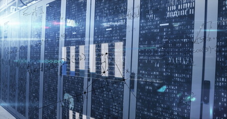 Image of data processing over server room