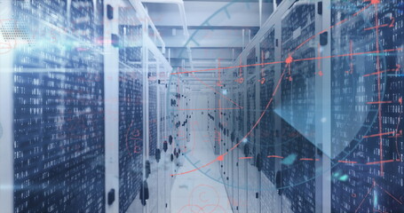 Image of data processing over server room