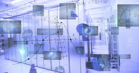 Image of data processing over server room