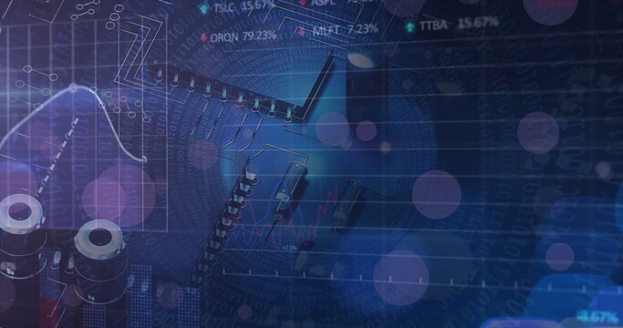 Image of data processing over caucasian male soccer player on stadium