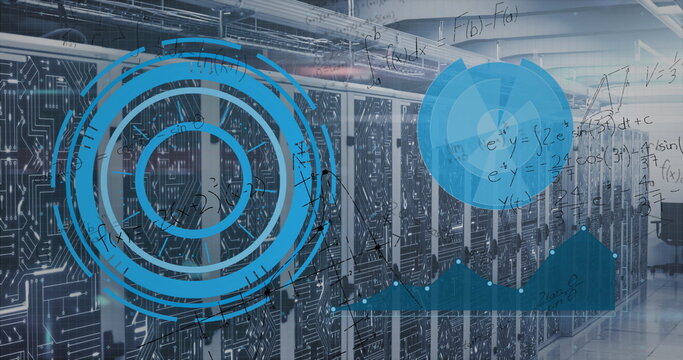 Image of data processing over server room