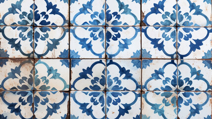 Vintage traditional tile background. Blue azulejos floral pattern. Generative AI