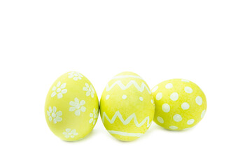 Easter eggs isolated on a white background. Handmade colorful Easter eggs. Easter celebration concept.