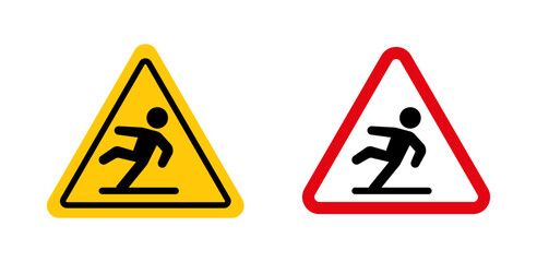 Slip Warning sign. slippery floor fall caution sign. wet floor falling warning symbol.