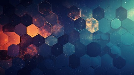Abstract background with texture lines and shapes. Hexagon.