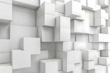 Shifted White Cube Boxes A Minimalistic 3D Rendered Wallpaper Design