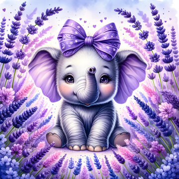 Elephant with a flower, in the sand, under the sun