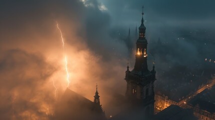 Thunderstorm over Prague city in Czech Republic in Europe. - obrazy, fototapety, plakaty
