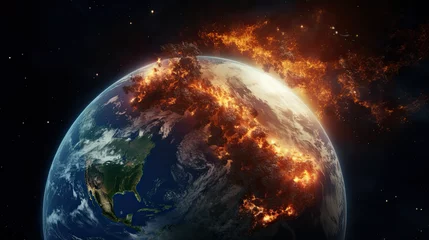 Photo sur Plexiglas Anti-reflet Pleine Lune arbre The earth bursts with fire from space