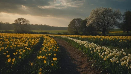 Fotobehang field of tulips in spring © Hussaini