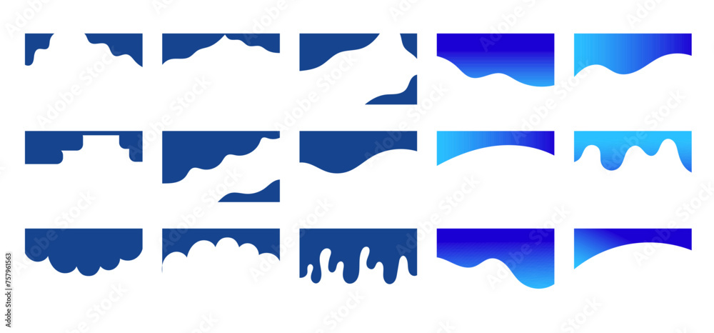 Wall mural set of blue gradient separators shapes and corners for website. curve lines, circles, wave dividers 