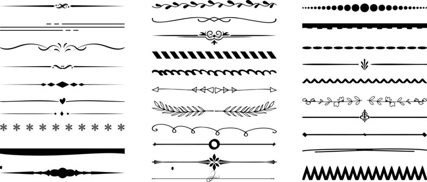 page divider vector set, Collection of elegant black and white page dividers,border vector design elements. Perfect divider for digital, print needs, web pages, invitation, banner