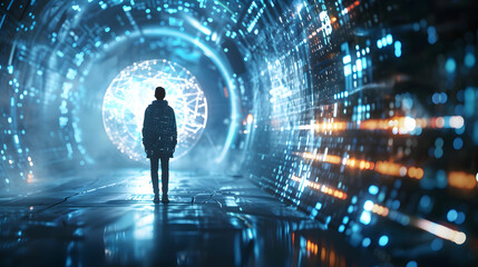Futuristic city tunnel bathed in light, a concept for digital information flow - Powered by Adobe