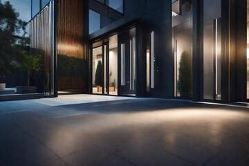  A modern apartment building entrance door with a keyless entry system for residents  - obrazy, fototapety, plakaty
