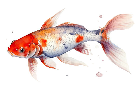watercolor koi painting carp background white fish isolated