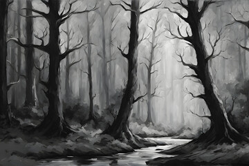 Secret Forest in Black and White (PNG 9504x6336)