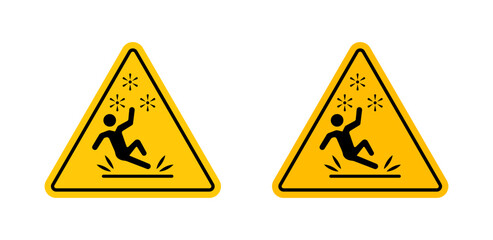 Ice Slip Hazard Sign. Caution for Snowy Slippery Surfaces. Road Sign Warning of Icy Conditions.