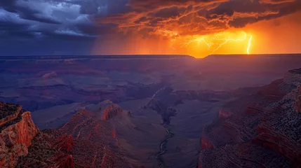 Crédence de cuisine en verre imprimé Arizona Lightning strike and heavy cloud at Grand Canyon.