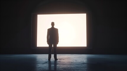 Obraz premium 3D Businessman with a Blank Projector Screen