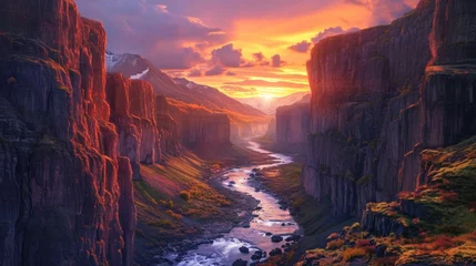 Foto op Canvas Majestic landscape of rugged lands with valleys and river. © Joyce