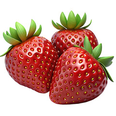Three isolated strawberries. Red strawberry