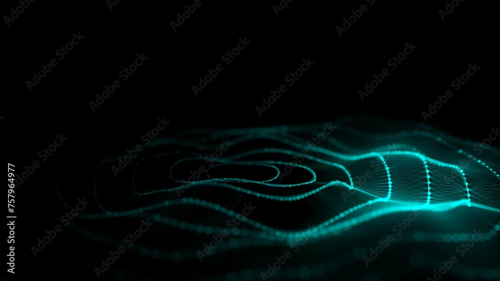 Wall mural circle blue wave of particles. abstract background with a dynamic wave. 3d rendering.