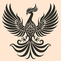 Black and White Phoenix Outline Silhouette Ornament Vector Art for Logo and Icon, Sketch, Tattoo, Clip Art