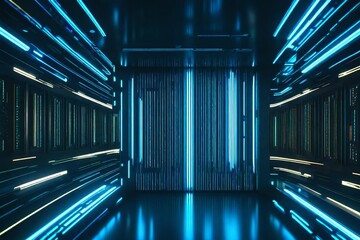 A futuristic sliding door adorned with holographic patterns, opening to reveal a sci-fi interior