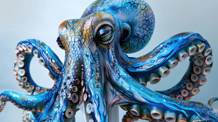Porcelain figurine of an octopus, in blue and pearlescent tones
