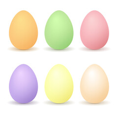 Colorful Easter eggs. Orange, green, pink, purple, violet, yellow eggs with shadows. Spring holidays decoration. Realistic vector illustration for Easter holiday. 