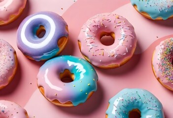 Sweeties donuts sobre mesa rosa