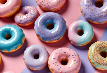 Sweeties donuts sobre mesa rosa - obrazy, fototapety, plakaty