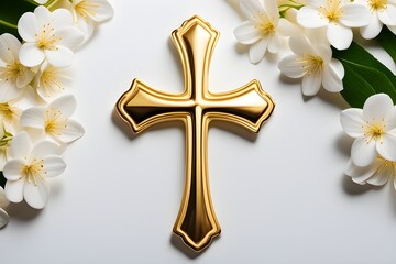 Gold cross with white flowers