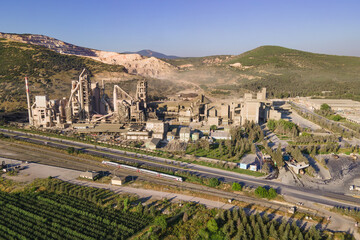 Cement plant factory manufacturing Industrial architecture. Aerial view