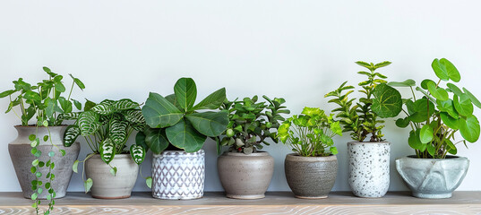 Collection of beautiful indoor green plants growing in various pots