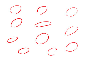 赤ペンで手書きした丸の素材セット - obrazy, fototapety, plakaty