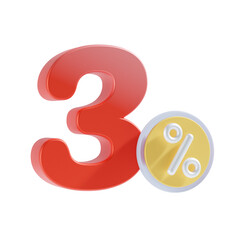 3 Percent Off 3D Icon Illustratrion