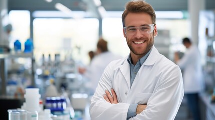 Portrait of research scientist in a biochemistry lab - obrazy, fototapety, plakaty