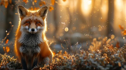 A cute little fox at sunset - obrazy, fototapety, plakaty