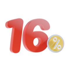 16 Percent Off 3D Icon Illustratrion