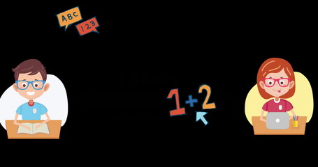 Image of schoolchildren icons on black background