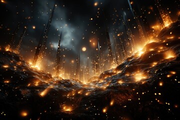 Texture, 3D embers shining, particles of incandescence fire in black background, generative IA - obrazy, fototapety, plakaty