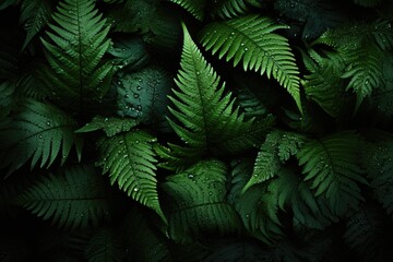 Fototapeta na wymiar Fern leaves in dark background in the jungle. Dark green fern